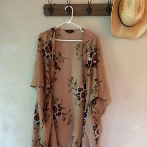 blush kimono with floral print
